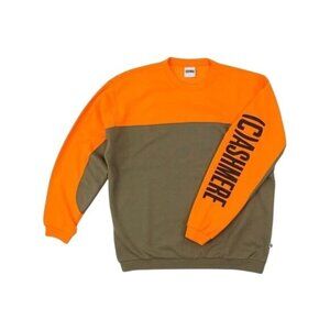 (C)ashmere Color-Block Crewneck in Orange and Olive
